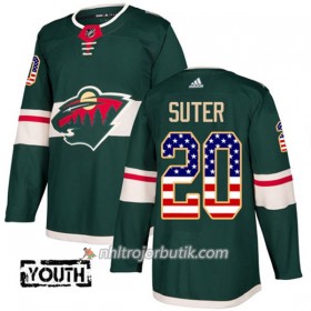 Barn Ishockey Minnesota Wild Tröja Ryan Suter 20 Adidas 2017-2018 Grön USA Flag Fashion Authentic